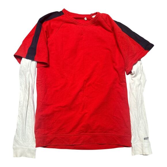 Vintage Moschino Red White Long Sleeve Distressed Tee Shirt M - Picture 1 of 5